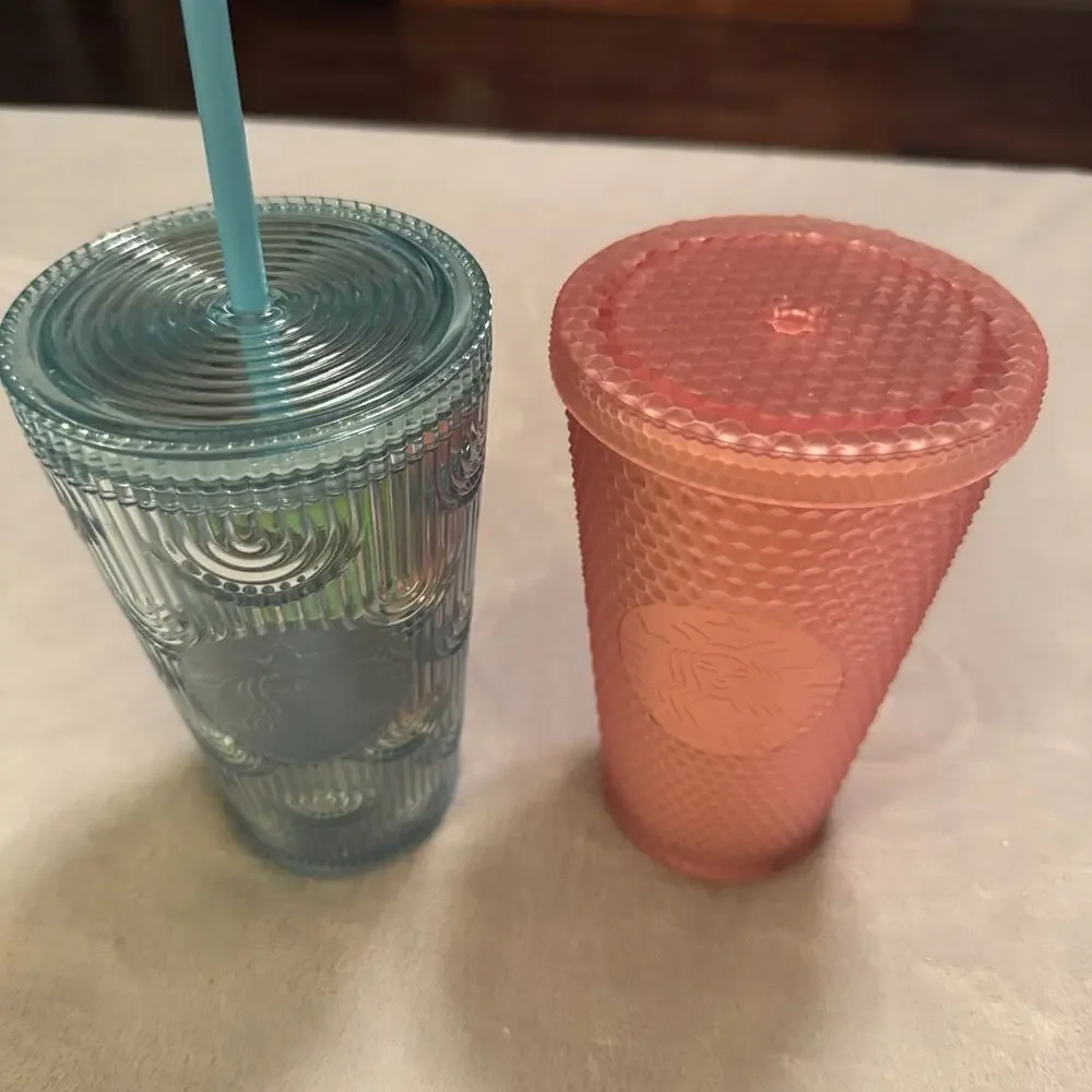 Starbucks Apron & Tumbler Lot 2022‎ Pink Lemonade & Mermaid Cold Cups 16 Oz